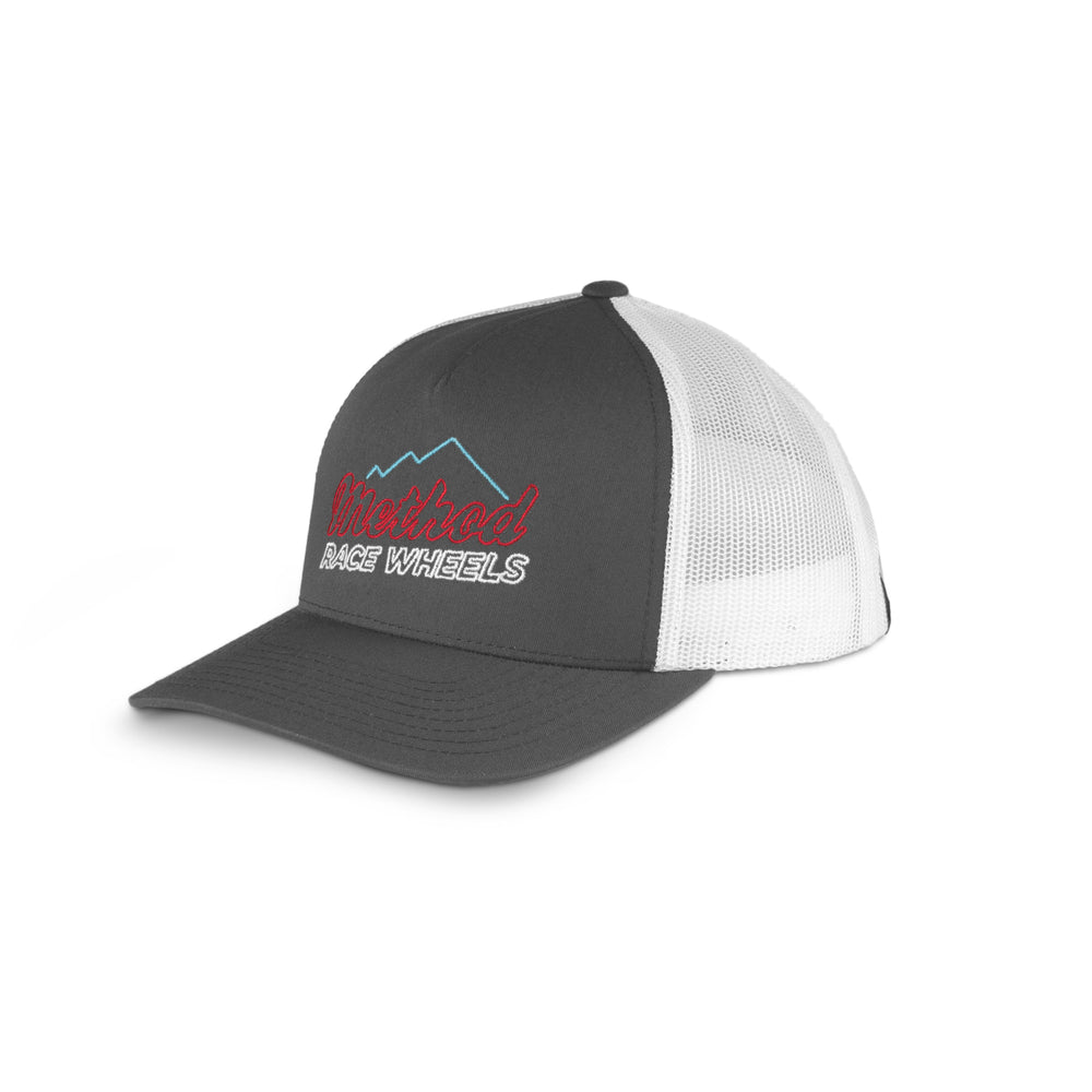 Method Neon Mountain Curvebill Trucker Hat| Snapback | Charcoal/White